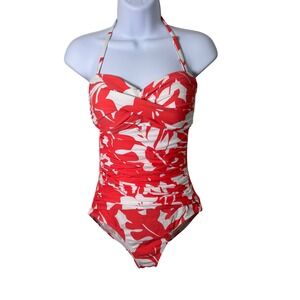 Anne Cole Womens Swimsuit Sz 8 Coral Floral Halter Strapless One Piece